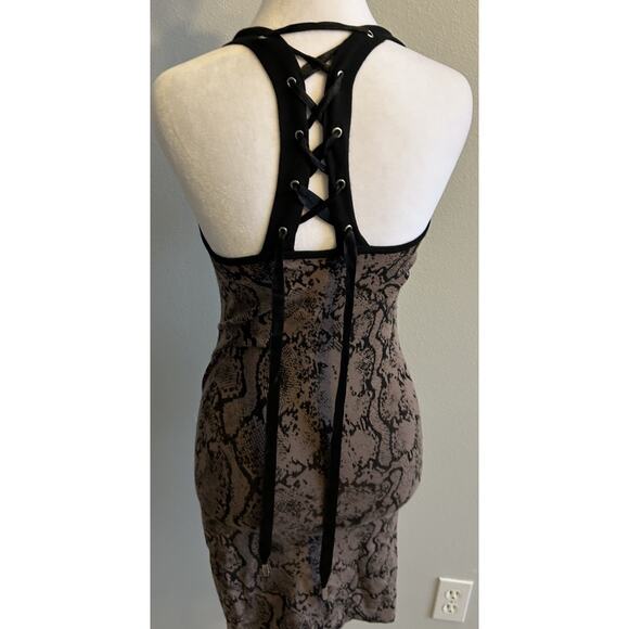 90s Halter Dress GUESS Animal Print Snakeskin Lace Up Sexy Bodycon Vintage Y2K S - Picture 2 of 12
